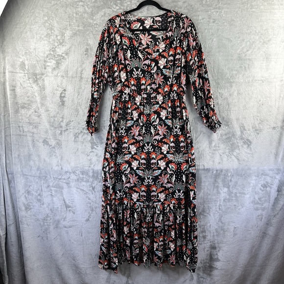 New York & Company Dresses & Skirts - New York & Company Maxi Dress Women's M / L Black w/ Orange Blue Floral Print